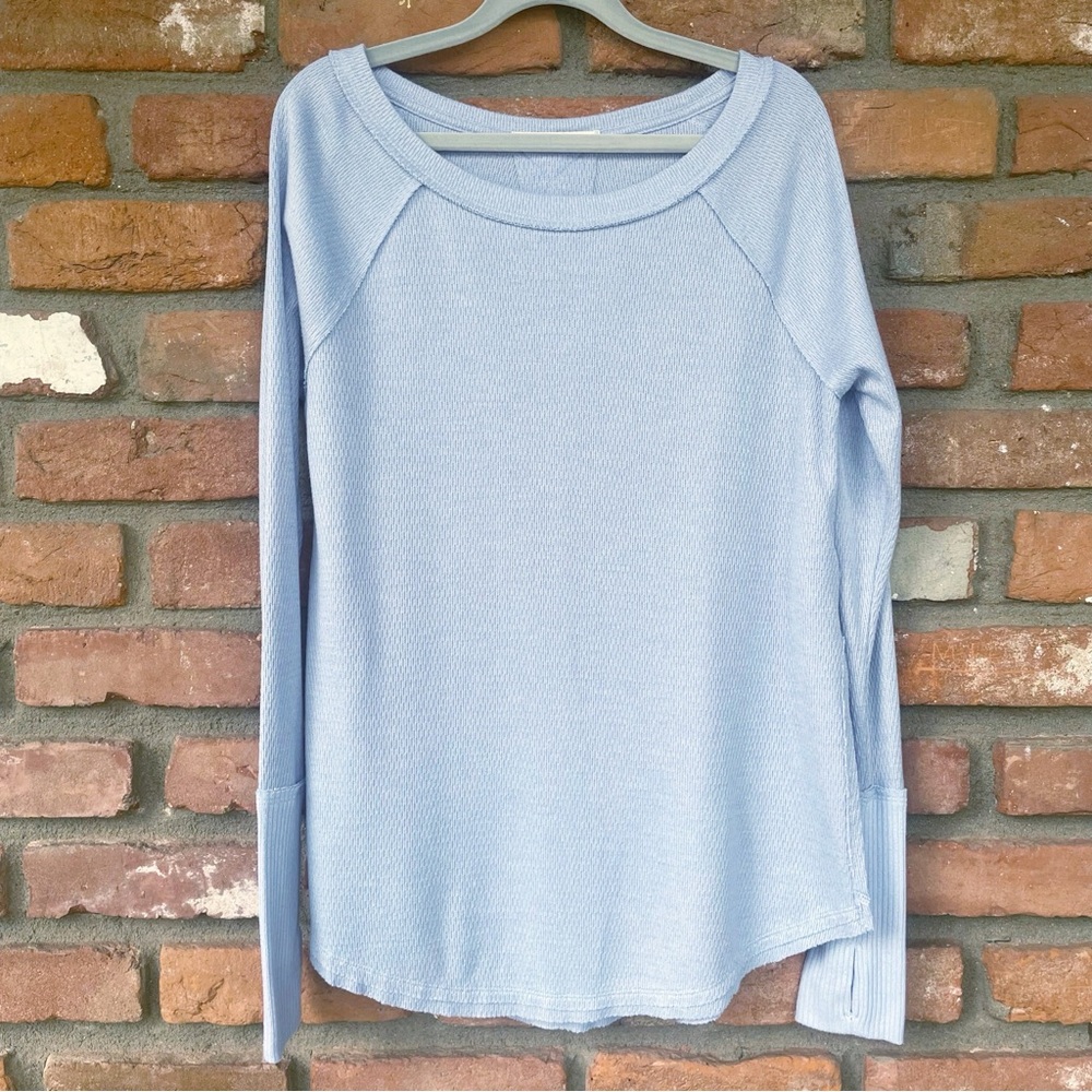 Free People Light Blue Long Sleeve Waffle Knit Tee